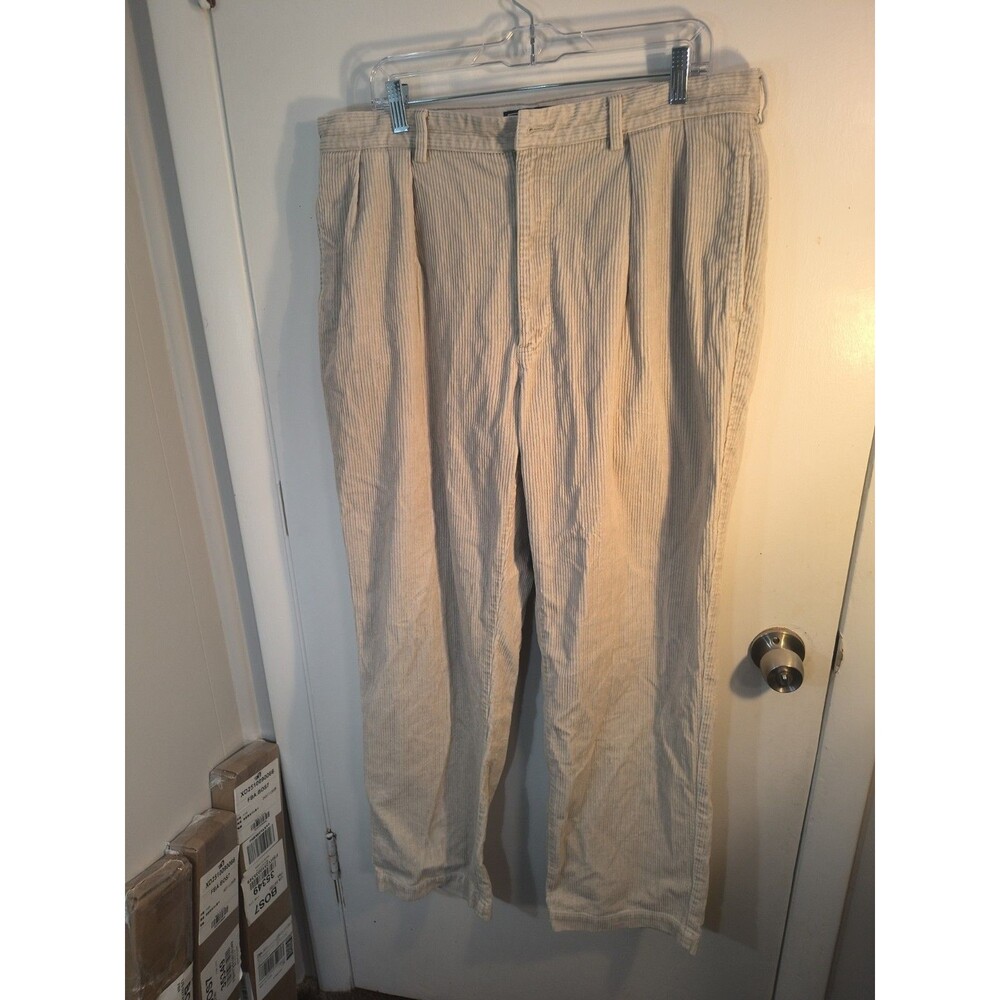 Polo Ralph Lauren Andrew Pant Mens 38x32 Tan Corduroy Pleated Trousers Y2K 90s